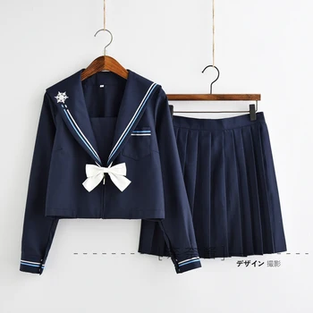

Japanese School JK Uniforms Sailor Collar Suit Lolita Girl Snowflake Embroidery Navy Blouse Pleated Skirt Women Suit With Tie