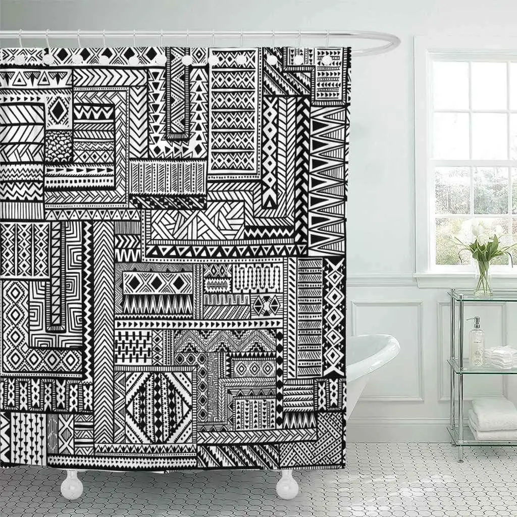Занавески для душа Африканские Этнические Zentangle узоры черно-белые каракули