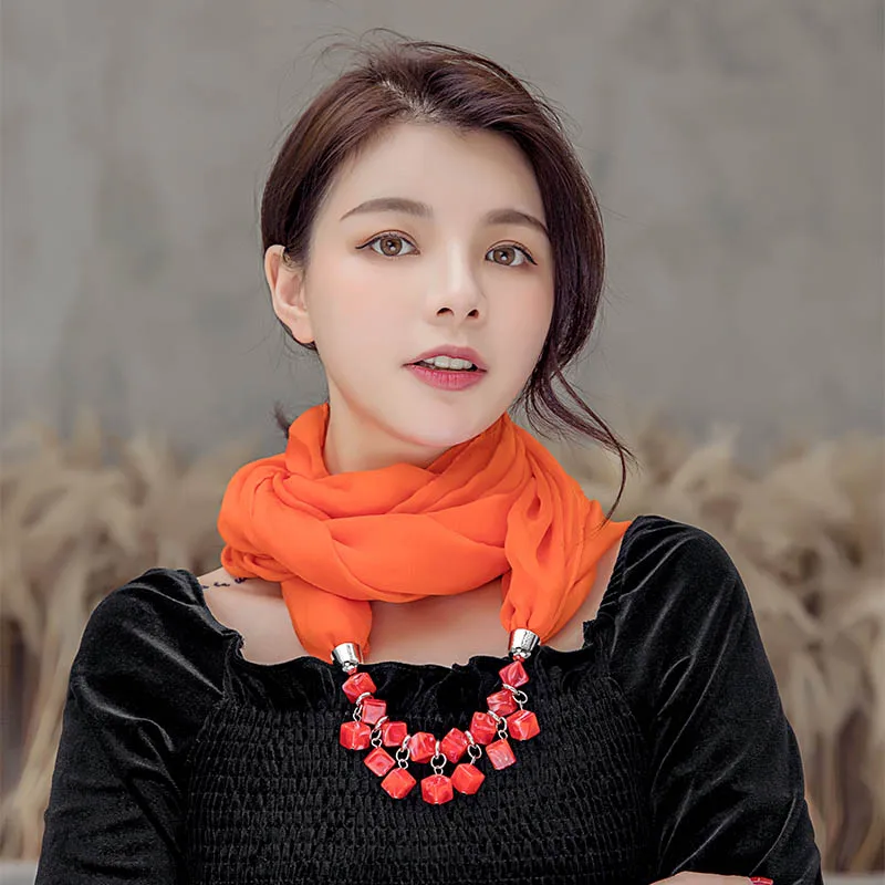 

Chiffon hijab hair scarf pure color pendant silk scarf necklace headscarf resin effect jewelry pendant free shipping