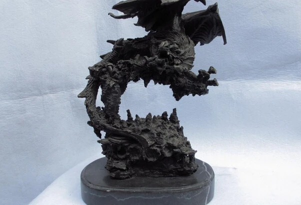 

S1497 12 Western Copper Bronze Marble Carving lucky fly dragon beast sculpture Statue D0318
