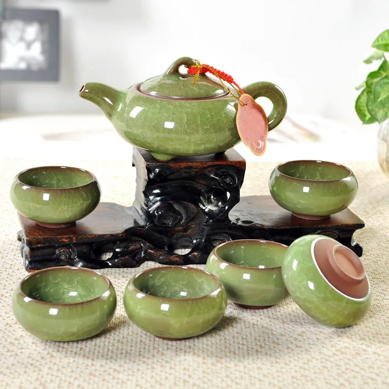 Горячая чайные наборы кунг-фу 1 шт. китайский фарфоровый чайник+ 6 шт. чайная чашка домашний офис фиолетовый песок посуда для напитков чайные сервизы Чай сервис - Цвет: 5