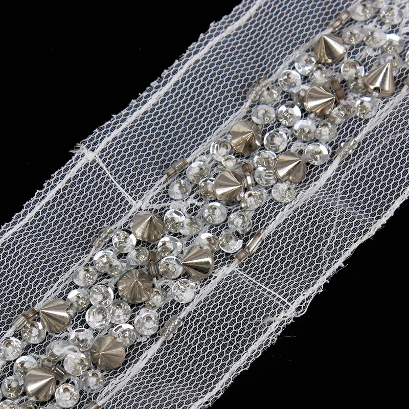 5yards Braided Beaded Sequin Rivets Trim Lace Ribbon Applique Decorated