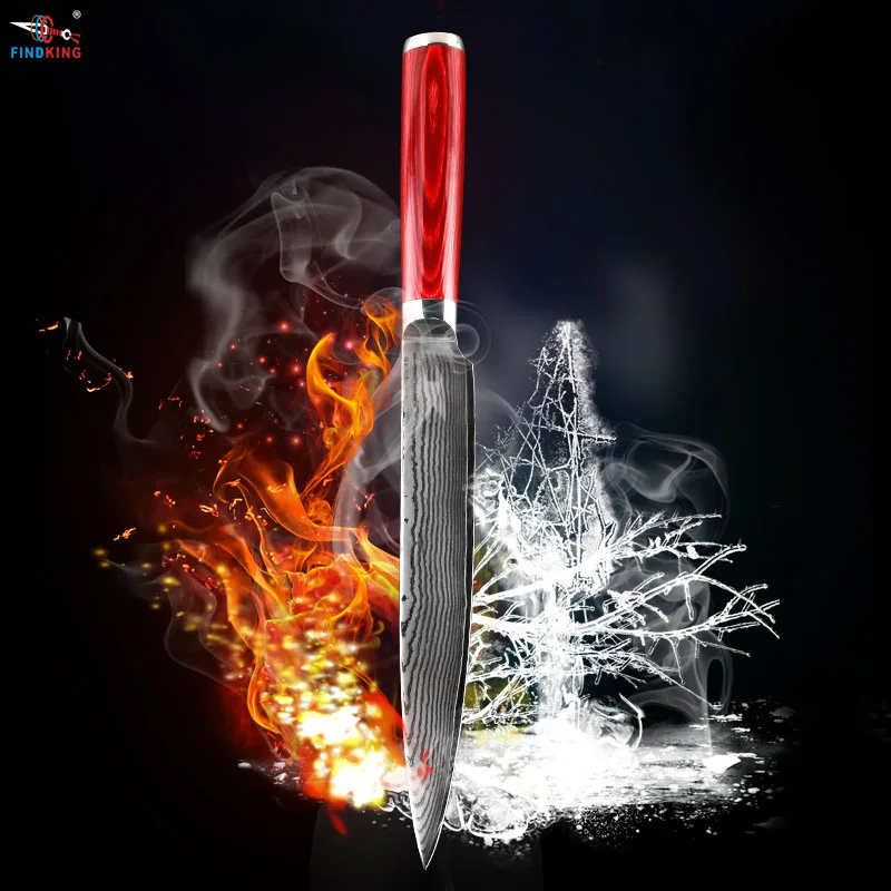 

FINDKING new damascus steel blade color wood handle 8 inch damascus filleting knife 71 layers damascus cleaver knife