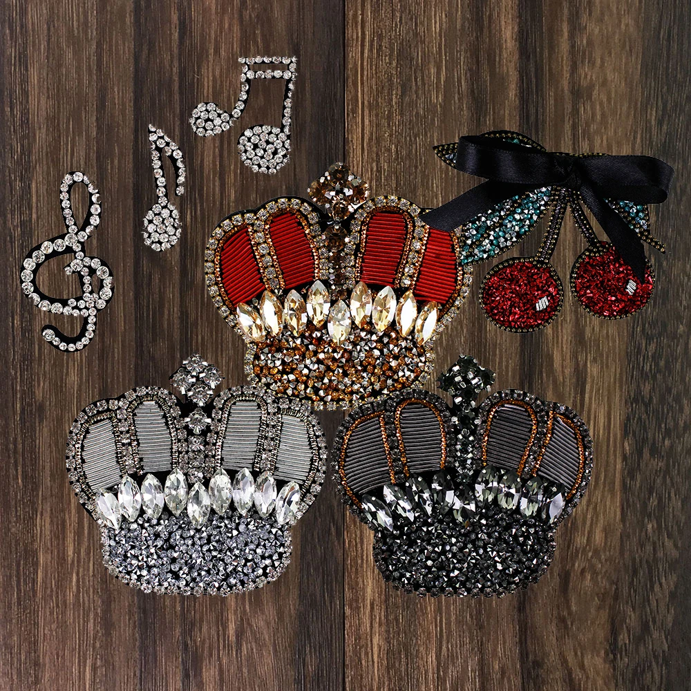 

1pc Bead Cherry Crown Bee Rhinestone Music Note Applique Patches Sew on DIY Shoes Bag Hat Accessories Badge Craft TH1317