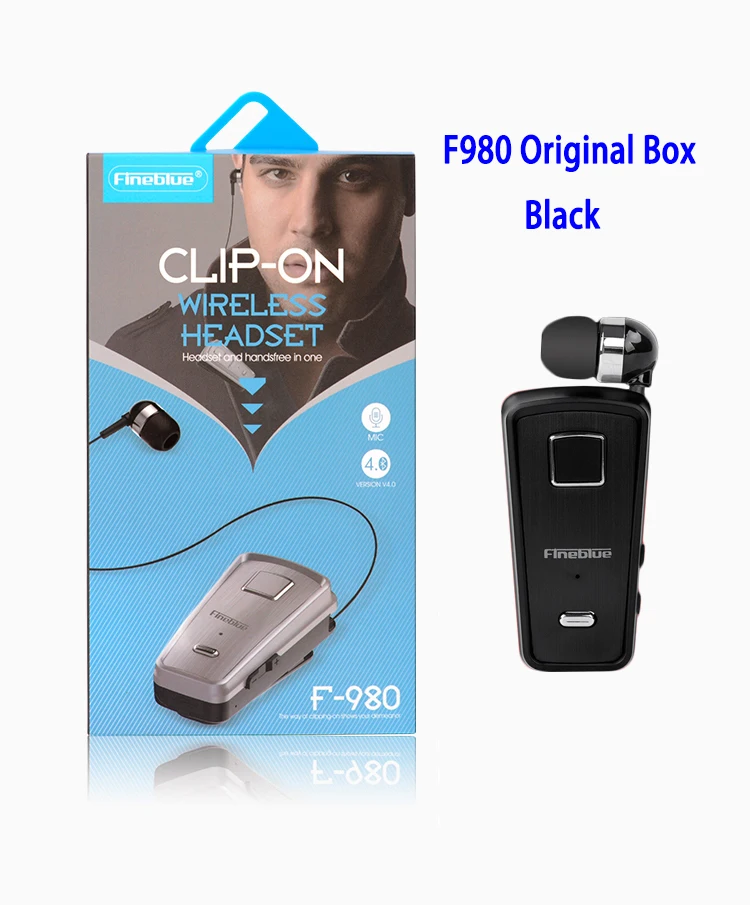 Black with box Настоящие Fineblue F980 выдвижные беспроводные Bluetooth наушники гарнитура стерео наушники микрофон телефонный звонок - Цвет: Black with box