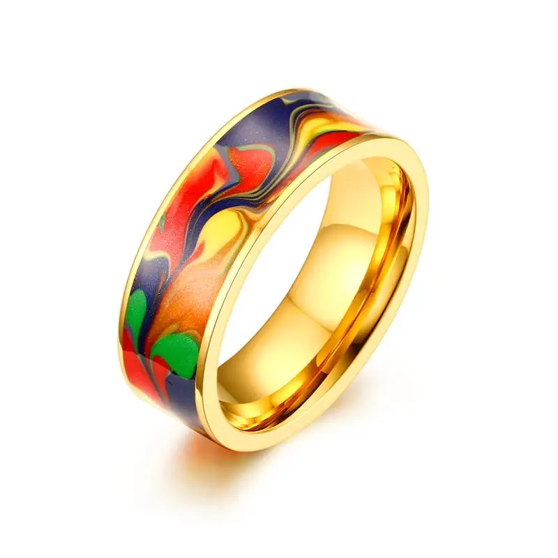 Этническое кольцо с эмалью радуги для женщин и мужчин кольца из нержавеющей