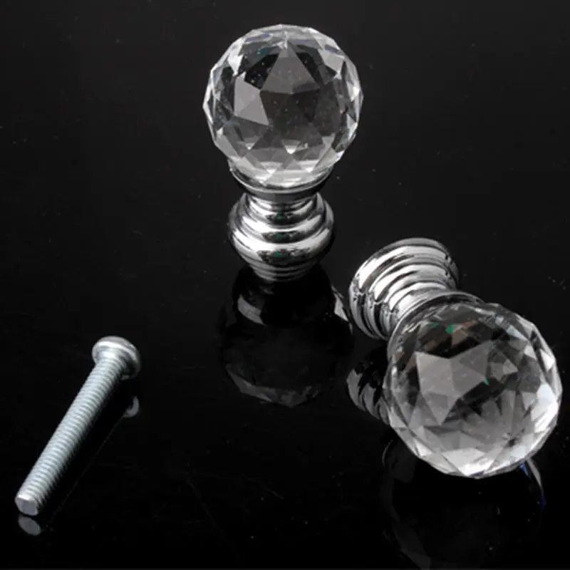 10 Pcs/Set 20mm Round Handle Cabinet Cupboard Crystal Glass Drawer Door Knobs LB88