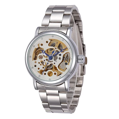 SHENHUA, 38 мм, чехол, женские часы, автоматические, механические, для женщин, часы со скелетонным циферблатом, Металлический Тон, стальной ремешок horloges vrouwen - Цвет: Белый