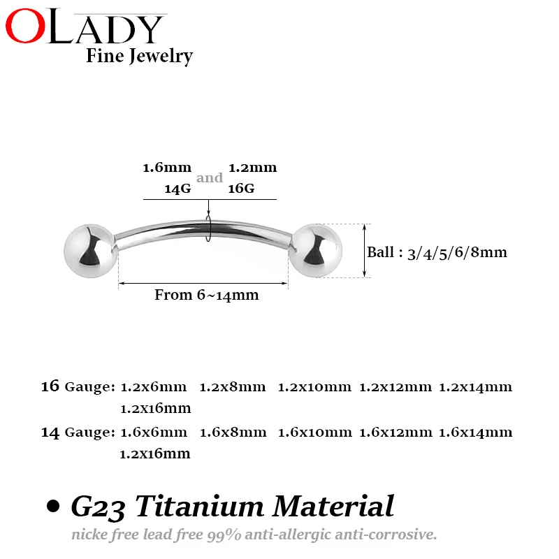 6~ 16 мм DIY Изогнутые Штанги бананов шариковые штанги [ титан G23] 14 г 16 г пирсинг ювелирные изделия для тела