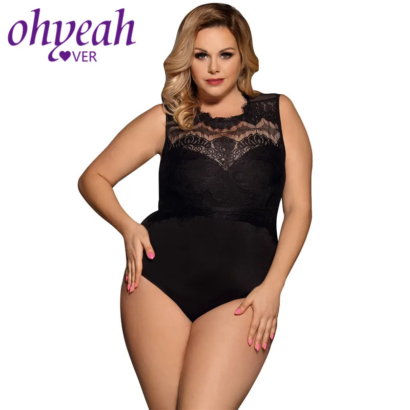 

Ohyeahlover Hot Selling Justaucorps Overall Woman Sleeveless Plus Size Bodysuit Female Playsuits RM80472 Fashion Lace Sexy Teddy