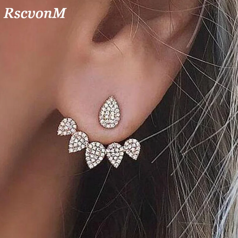 

RscvonM 2018 New Jewelry Crystals Stud Earring for Women gold color Double Sided Fashion Jewelry Earrings female Ear brincos