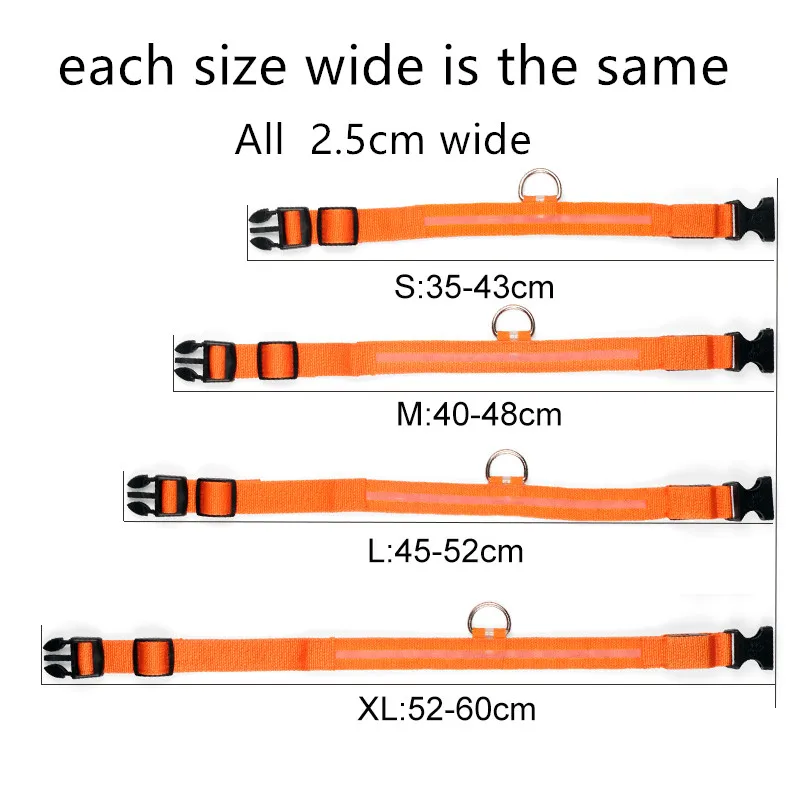 2,5 см Широкий XS-XL нейлоновый ошейник для собак Светодиодный свет ночная Безопасность Светящиеся товары для домашних животных светодиодный ошейник для маленьких собак светодиодный ошейник для собак