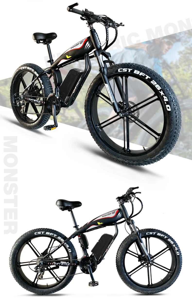 Discount Custom 26inch Ebike electric mountain bicycle fat 4.0 tries snow beach bike off-road 6 spoke wheel 48V 500W electric 18