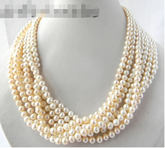 

fast18'' 7Strands 6mm White Round Freshwater Pearl Necklace