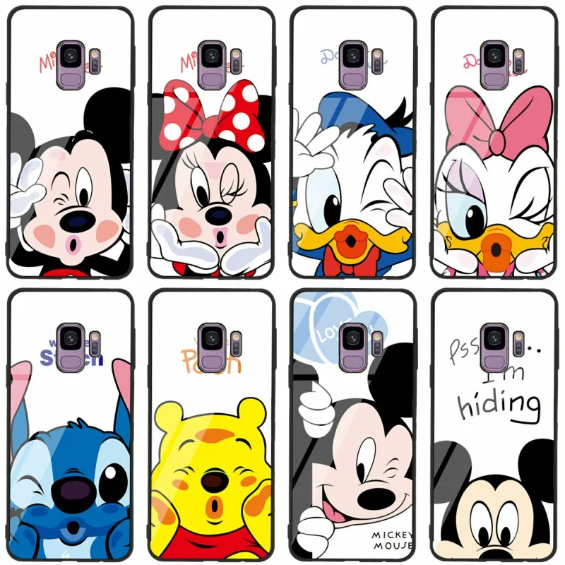

Cute Mickey Minnie Mouse Tempered Glass Phone Case For Samsung Galaxy S8 S9 S10 PLUS A6 A6S A8 A8S J6 J8 2018 NOTE 8 9 Cover