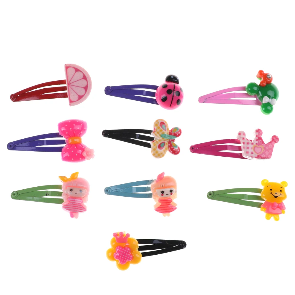 10 Pcs Girls Little Silver mini Snap Hair Head Clips Pins Sleepies Hair