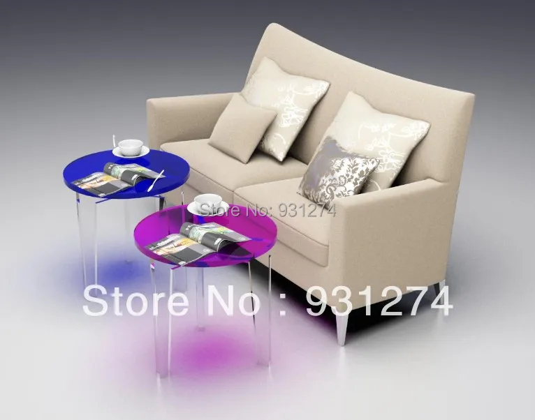 3 LEGS Round acrylic tea tables, Lucite coffee tables, Colored sofa tables