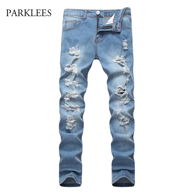Sky Blue Ripped Jeans Men 2017 Autumn Brand Hip Hop Mens Skinny Jeans