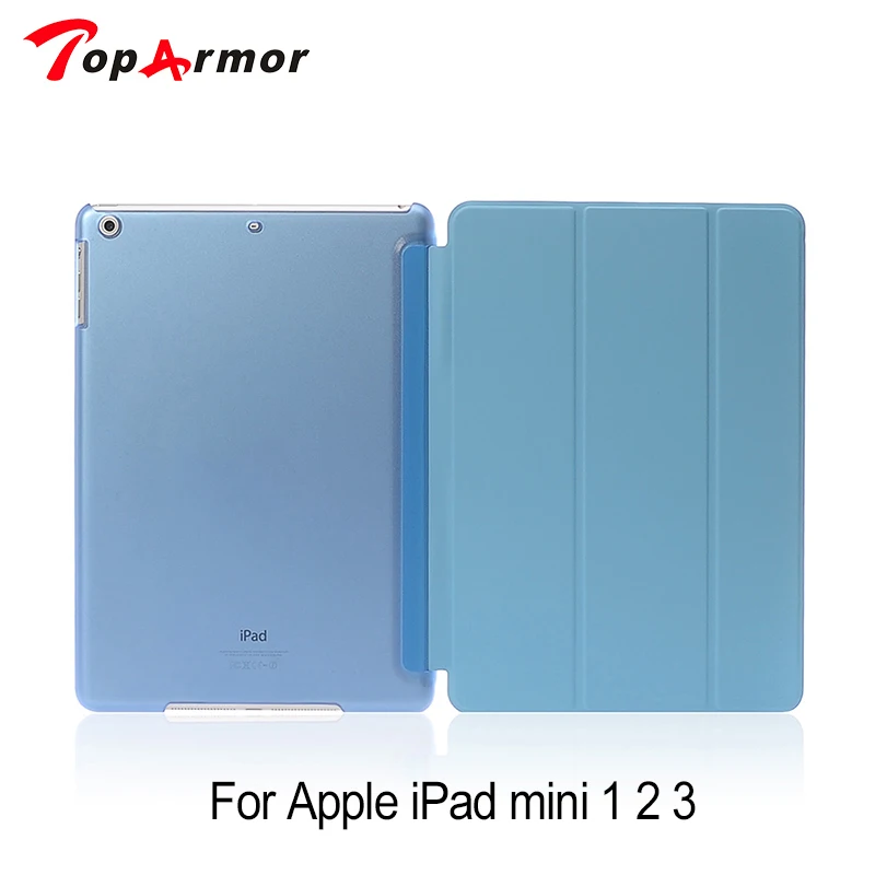 

TopArmor Luxury Stand PU Leather Case For ipad mini 2 With Clear Transparent Smart Back Cover for apple ipad Mini 1 2 3