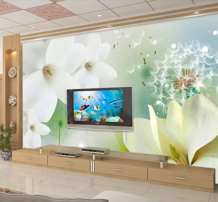 Custom 3d Mural Wallpaper Simple dandelion white magnolia flower TV background wall 3D Wall Mural Wallpaper Custom 3d Mural Wallpaper Simple dandelion white magnolia flower TV background wall 3D Wall Mural Wallpaper