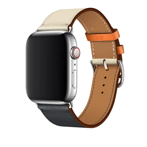 Хохлатый ремешок для apple watch band iwatch band Pulseira apple watch 5 4 44 мм 40 мм 42 мм 38 мм кожаный браслет для часов - Цвет ремешка: Blue and white