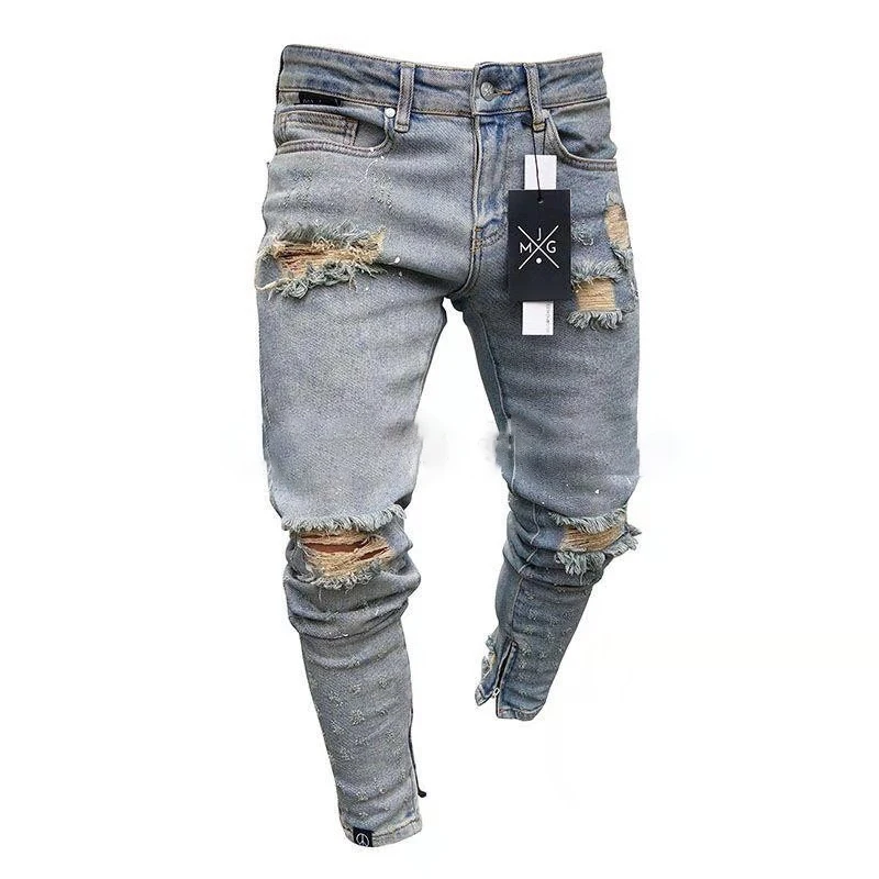 

Men's Pants Vintage Hole Cool Trousers for Guys 2019 Summer Europe America Style Plus Size ripped jeans Male