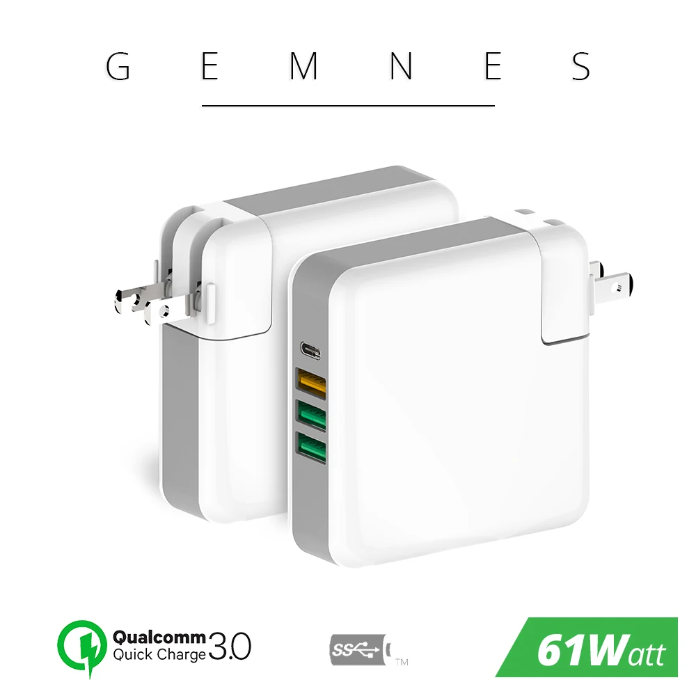 

61W USB C Type C PD QC 3.0 4 Port Fast Charger Power Adapter for Macbook Pro Air HP Lenovo Asus Xiaomi Huawei Laptop Phone