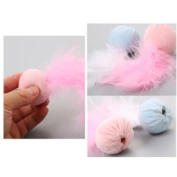 

Pet Cat Cute Plush Ball With Feathers Funny Cat Toy Feather Color Mixing Cat Boring Toy Bite Resistant