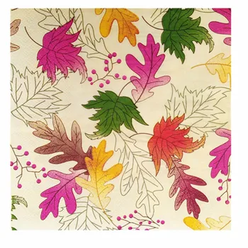 

20 Vintage napkins tissue green red gold Maple leaves feather handkerchief wedding birthday party dinner serviette decoupage
