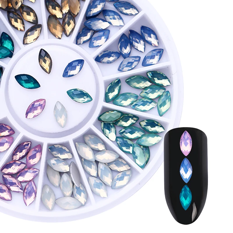 3D Опал Marquise Стразы для ногтей с плоским дном сзади красочные блестящие DIY аксессуары для дизайна инструменты для украшения ногтей в колесах