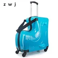 20 inch Children luggage Trolley Travel  Can sit to ride Student Cute Cartoon Baby Wheels Suitcase 