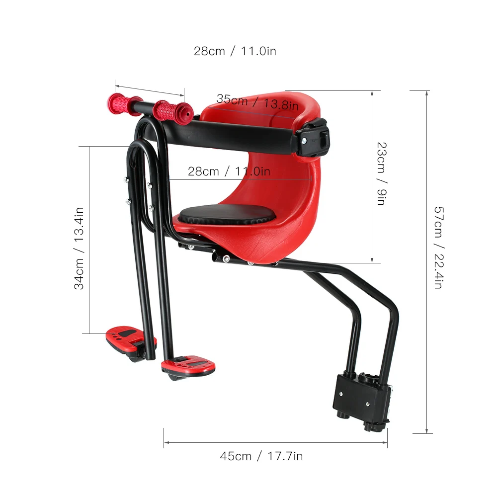 Велосипедное безопасное детское сиденье, Детская безопасная переноска, переднее сиденье, седло, подушка с задней спинкой, педали для ног, велосипедное детское сиденье