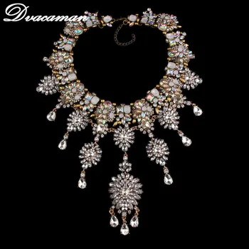 

Dvacaman 2016 New Arrival Crystal Flower Vintage Sexy DIY Rhinestone Maxi Statement Long Bijoux Exaggerated Femme Necklace 8633