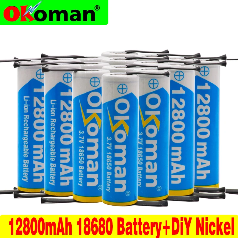 Okoman 18650 3,7 V 12800mAh 18650 перезаряжаемая литиевая батарея для батареи+ DIY никель