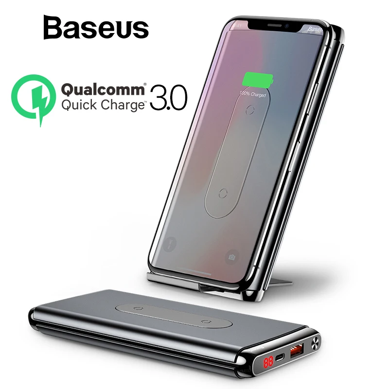 Baseus Wireless Power Bank 10000mah For iPhone XR Xs Max Portable External Battery Pack LCD Display QC3.0 Fast Charger Powerbank