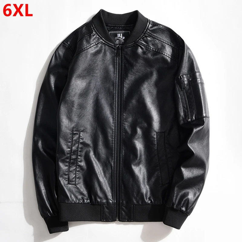 

Men's youth PU leather men's large size extra large men's jacket plus fertilizer to increase loose leather jacket 6XL 5XL