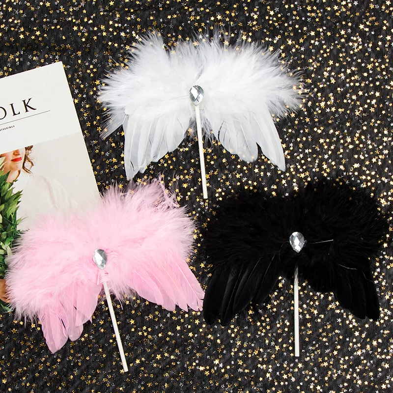 

2019 New Feather Wedding Cake Topper Pink Diamond Happy Birthday Cupcake Topper For Birthday Party Cake Decorations Baby Shower