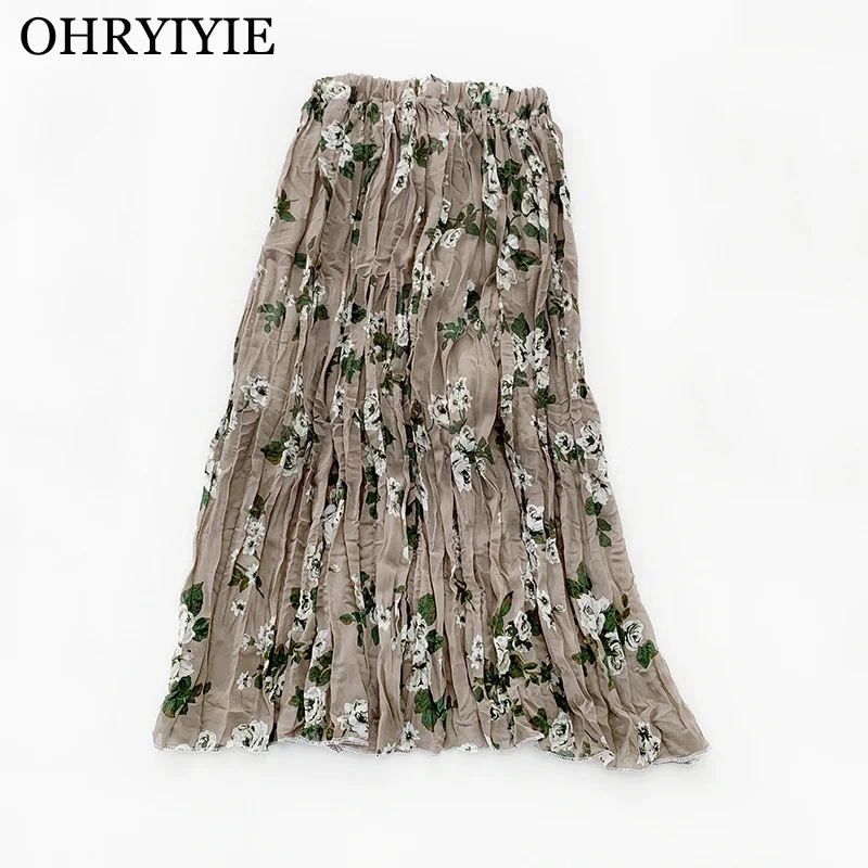 Ohryiyie хаки Винтаж юбки с цветочным узором Для женщин 2019 сезон: весна–лето Модные