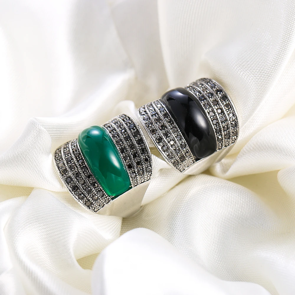 Finger ring gold color ring gold color rings Geometric Vintage Rings For Women With Green/Black/Red Stone Jewelry Wide Band Ring