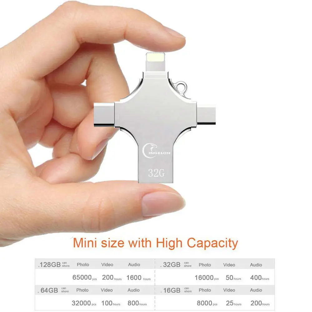флешка для айфона 16 ГБ 32 64 128 4in1 usb flash drive Металла otg типа с компьютера memory stick iphone ipad