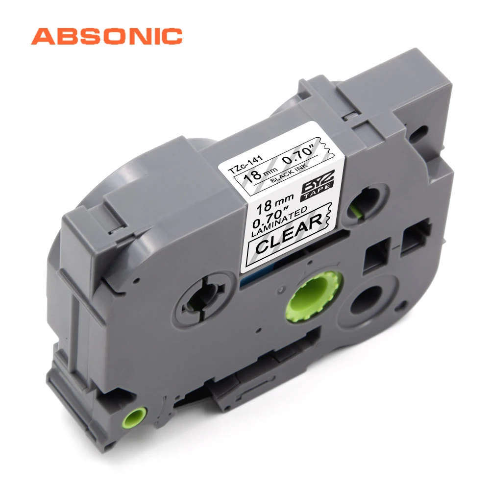 Absonic 18 мм TZe 141 черный на прозрачной ламинированной ленте для Brother P touch PT 2300 D400AD