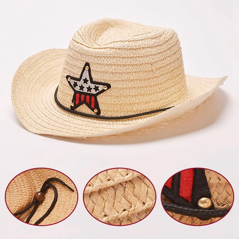 8 цветов, уличная ковбойская шляпа для мальчиков, летняя Милая соломенная шляпа со звездами для мальчиков и девочек, детская шляпа с нашивкой на солнце, милая детская шапка