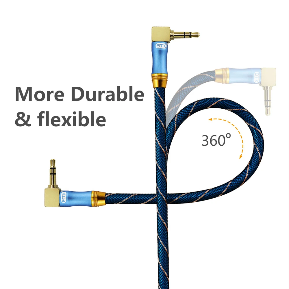 EMK 3.5mm Jack Audio Cable 3.5 Male to Male Cable Audio 90 Degree Right Angle AUX Cable for Car Headphone MP3/4 Aux