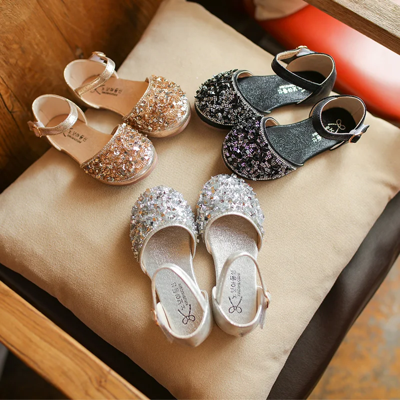 Сандалии для девочек блестящие со стразами на весну/лето 2018|princess girl shoes|shoes for