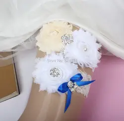 Новый дизайн детская слоновая кость и белый цвет пышный цветок-бантик кружева свадебная Подвязка невесты для Свадебная подвязка с шармами