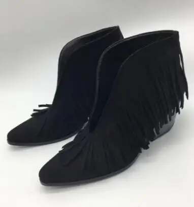 Rousmery The Latest 2017 Fashion Front V Slip-on Woman Ankle Boots Sexy Pointed Toe Fringe Girls Short Boots Chunky Heels Shoes Rousmery The Latest 2017 Fashion Front V Slip-on Woman Ankle Boots Sexy Pointed Toe Fringe Girls Short Boots Chunky Heels Shoes