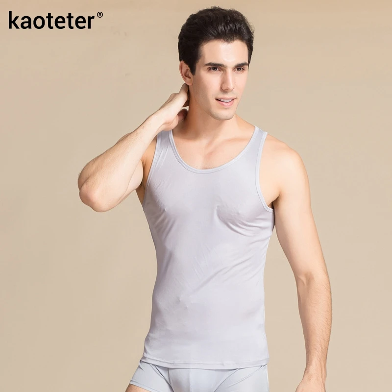 100% Pure Silk Men's Undershirts Male Sleeveless Clothing Men O neck ...