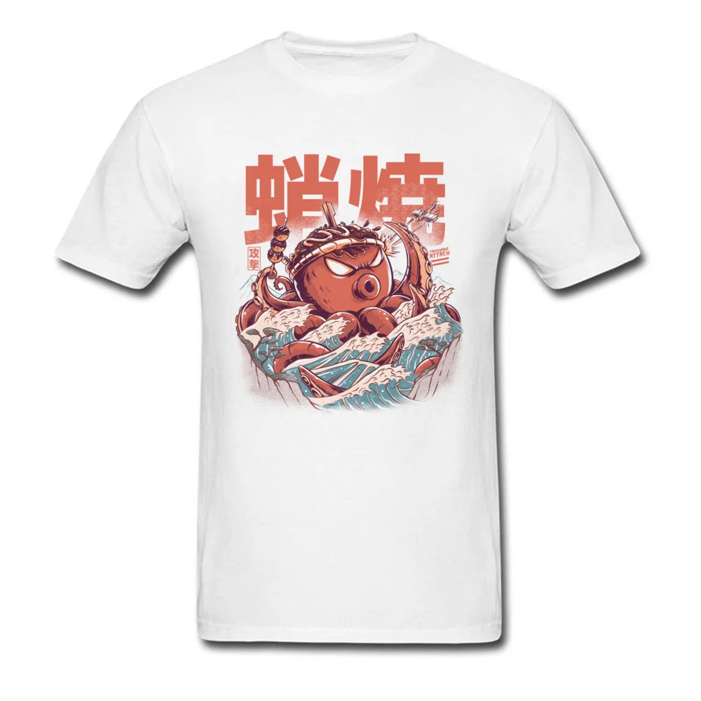 Funny Male Tshirts Crewneck Short Sleeve 100% Cotton Takoyaki Attack Tops T Shirt Casual Tops T Shirt Wholesale Takoyaki Attack white