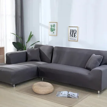 

2 Pcs l Shaped Sofa Cover Corner Couch Slipcover Stretch Furniture Covers Silod Color Elastic Sofa Covers For Living Room
