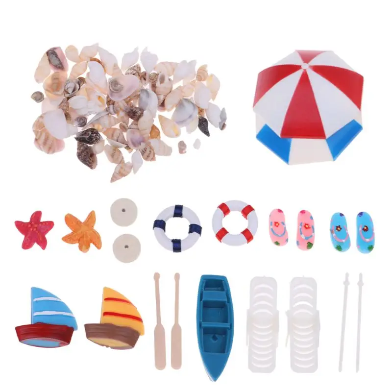 

Beach Sun Umbrella Boat Shell Kits Miniature Landscape Fairy 1/12 Dollhouse Garden Figurine Miniature Ornament Decor